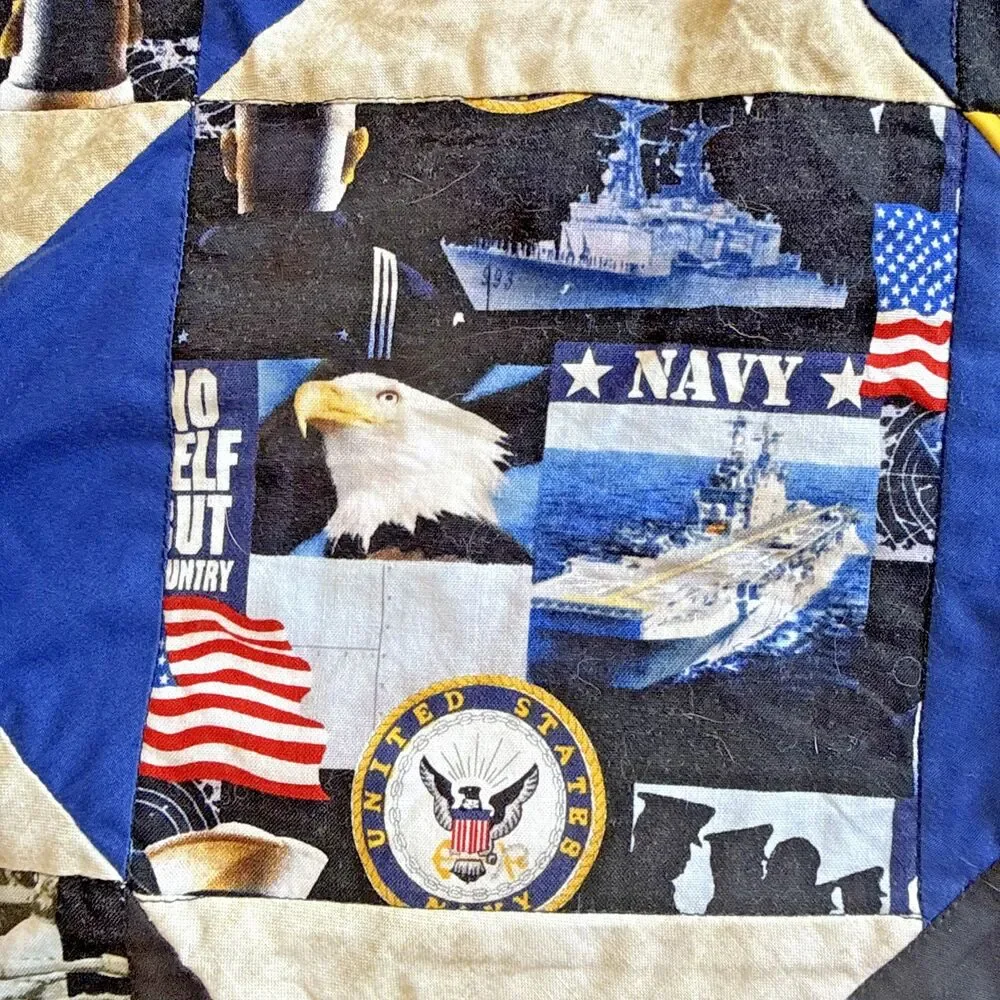 Vintage Handmade Patchwork Military Appreciation Quilt Lap/Baby Blanket  42”X48”